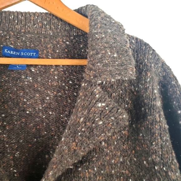 Women's Karen Scott Collared Cardigan. Heathered Brown. LG - Picture 2 of 11